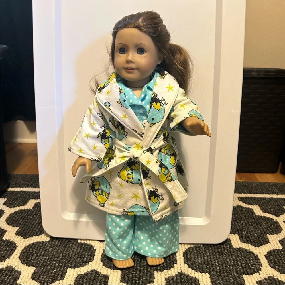 18” Doll- Handmade Polka Dot Pajama & Robe Set